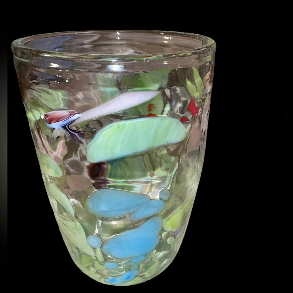 Pier 1 Splatter Fused Floral Abstract Large Glass Vase